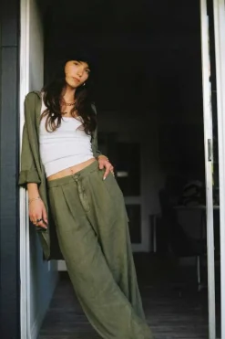 Vintage Linen Blend Wide Leg Pant