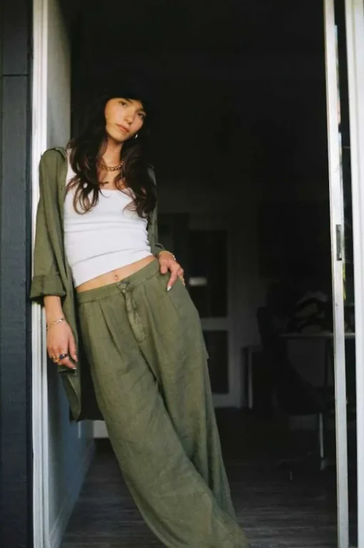 Vintage Linen Blend Wide Leg Pant