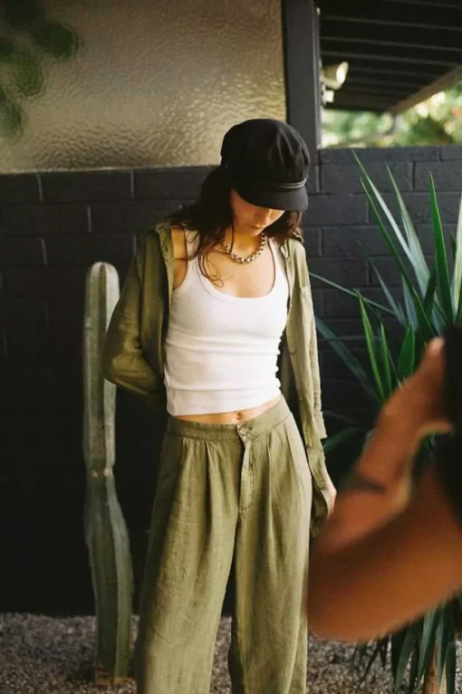 Vintage Linen Blend Wide Leg Pant
